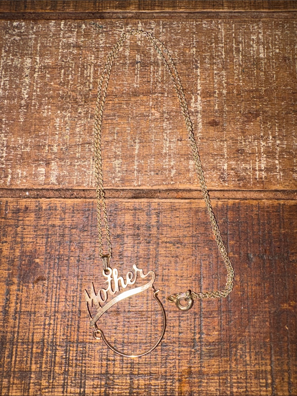 Vintage woman’s  "Mother" Script Pendant Necklace Charm Holder with chain